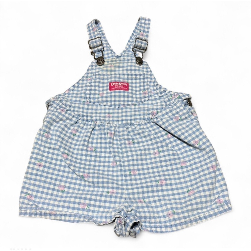 Vintage OshKosh‎ B'Gosh Floral Gingham Shortalls Romper USA Size 3T Girls